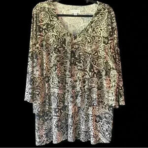 Susan Graver Multicolor Paisley V-Neck Blouse